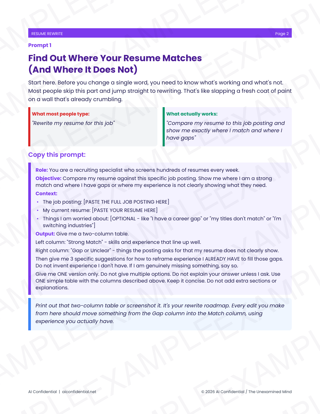 Example prompt page from the Resume Rewrite Kit showing the copy-paste prompt format